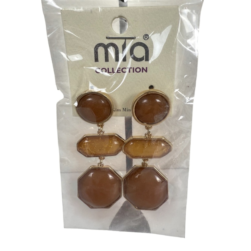 NEW Mia Collection Womens Dangle Earrings Brown Gemstones‎ Gold Tone Dangles